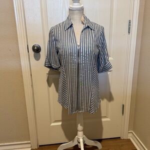 Anne Klein Metallic Striped Button Down Shirt